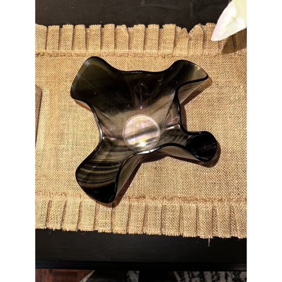 Vintage HAND BLOWN ART GLASS IRIDESCENT HANDKERCHIEF CANDLE HOLDER Vase EUC - Picture 7 of 16